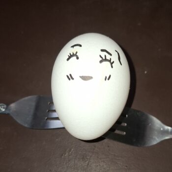 フォークの上の美しい卵